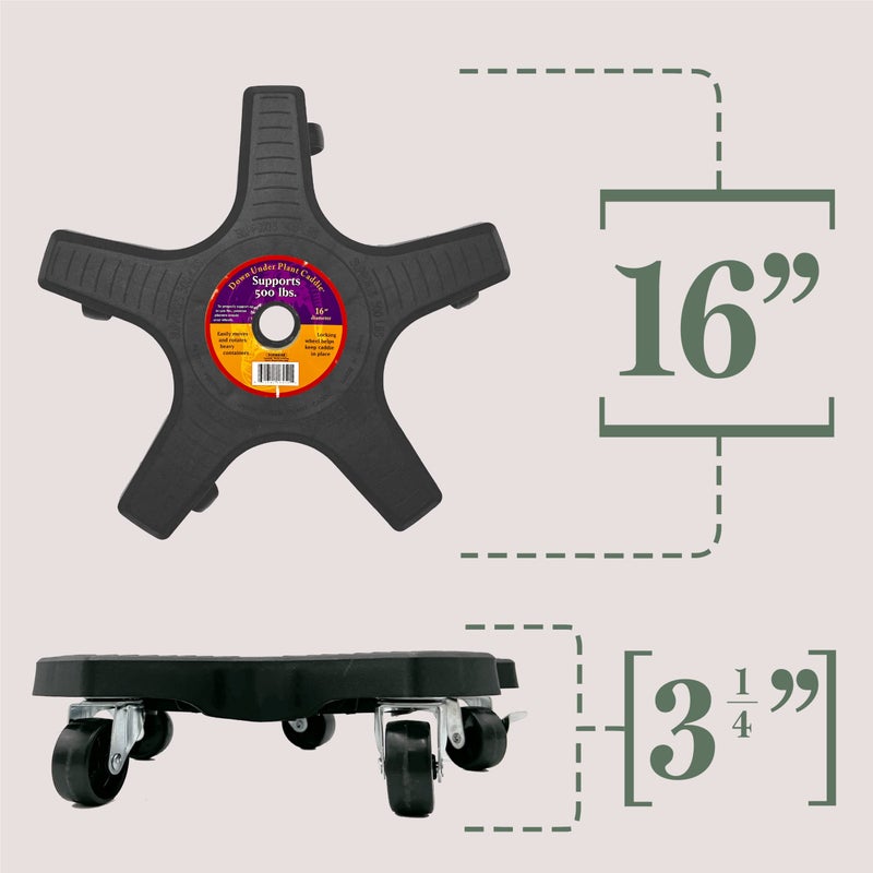 Bosmere 16" Plant Caddie - Heavy-Duty Rolling Plant Stand with Locking Wheels, 500 lb Capacity â€“ Durable Plant Caddy for Indoor/Outdoor Use, Black - Image 3